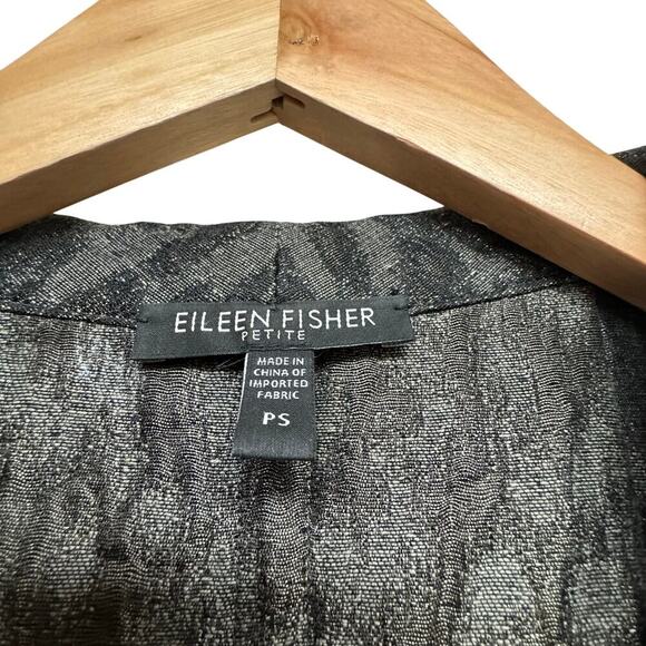 Eileen Fisher Petite Silk Blend Animal Print Jacquard Jacket PS – Gray Black - Picture 3 of 7
